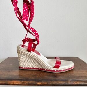 Red / white polkadot sandal wedge size 6.5 espadrille